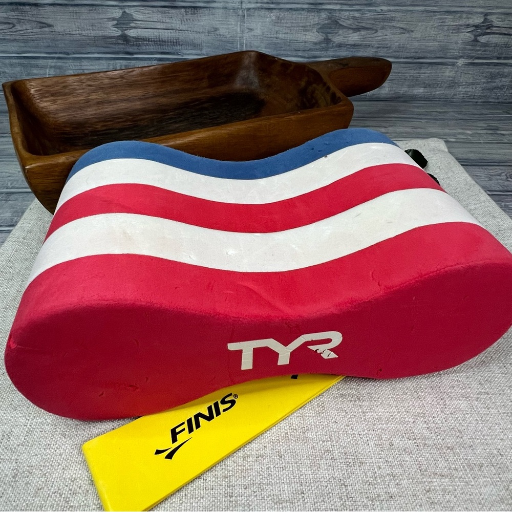 TYR Unisex Foam Swim Training Pull Buoy Leg Float & Ankle Strap Red White Blue